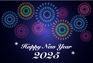 Happy New Year 2025 with Many Fireworks