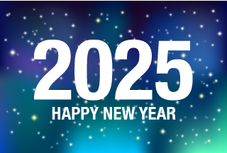 Happy New Year 2025 on Night Sky