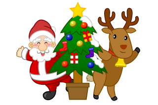 Santa and Reindeer and Christmas Tree