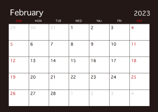 Calendario Negro Febrero 2023
