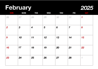 Calendario Negro Febrero 2023