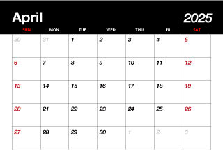 Calendario Negro Abril 2023