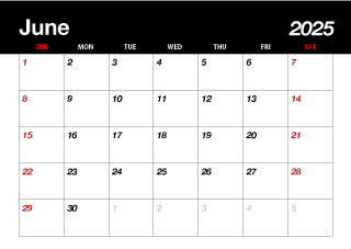 June 2023 Black Calendar