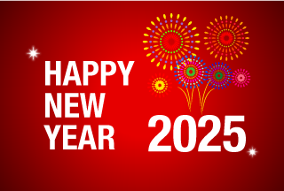 Fireworks on Red New Year 2025 Card