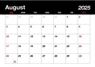 August 2023 Black Calendar