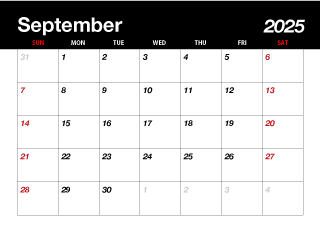 Calendario Negro Septiembre 2023