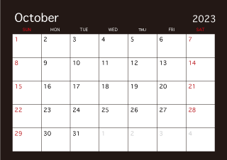 Calendario Negro Octubre 2023