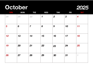 Calendario Negro Octubre 2023