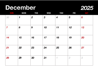 December 2023 Black Calendar