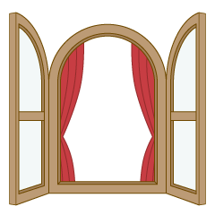 Open Wood Window and Curtain