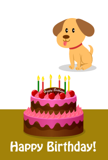 Pastel de cumpleaños y lindo perro Feliz cumpleaños