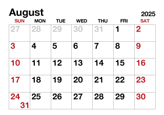 August 2025 Calendar