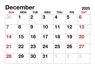 December 2025 Calendar