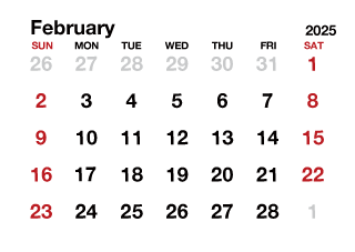 February 2025 Calendar without Lines