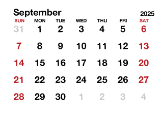 September 2025 Calendar without Lines
