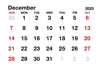December 2025 Calendar without Lines
