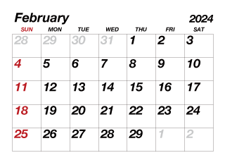 February 2024 Calendar Large Text