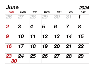 June 2024 Calendar Large Text