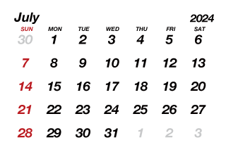 Calendario Julio 2024 sin líneas