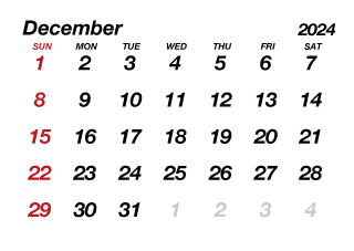 Calendario Diciembre 2024 sin líneas