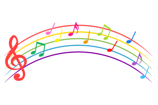 Partitura musical colorida como un arcoíris