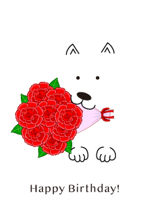 Perro con un ramo de rosas Tarjeta de cumpleaños